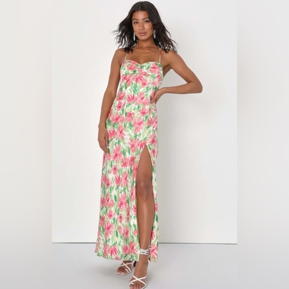 Lulus Vacay Getaway Ivory Floral Backless Maxi Dress Large - Picture 3 of 6